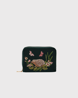Hedgehog Embroidered Small Purse in Forest Green Velvet