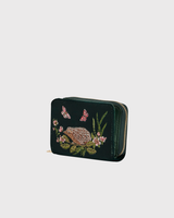 Hedgehog Embroidered Small Purse in Forest Green Velvet