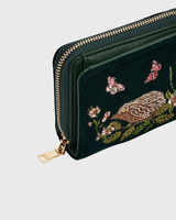 Hedgehog Embroidered Small Purse in Forest Green Velvet