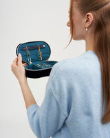 Night Sky Embroidered Oval Jewellery Box in Navy Velvet