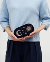 Night Sky Embroidered Oval Jewellery Box in Navy Velvet