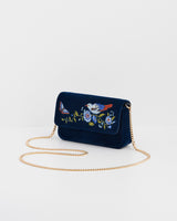 Sophia Nightingale Embroidered Occasion Bag In Sapphire Velvet