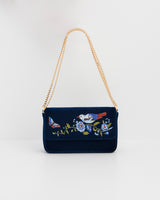 Sophia Nightingale Embroidered Occasion Bag In Sapphire Velvet