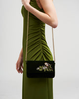 Sophia Wren Embroidered Occasion Bag in Green Velvet
