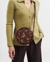 Chloe Owl Embroidered Circle Bag in Burgundy