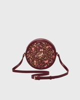 Chloe Owl Embroidered Circle Bag in Burgundy