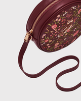 Chloe Owl Embroidered Circle Bag in Burgundy