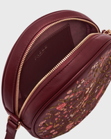 Chloe Owl Embroidered Circle Bag in Burgundy