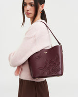 Floral Applique Margot Bucket Bag in Burgundy