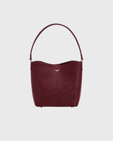 Floral Applique Margot Bucket Bag in Burgundy