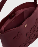 Floral Applique Margot Bucket Bag in Burgundy