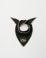 Hedgehog Embroidered
Knitted Triangle Scarf in Forest Green