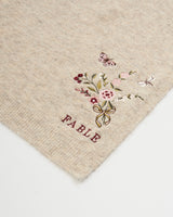 Eve Floral Embroidered Knitted Scarf in Oat Marl