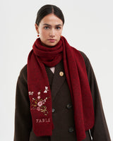 Eve Floral Embroidered Knitted Scarf in Red Marl