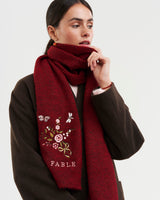 Eve Floral Embroidered Knitted Scarf in Red Marl