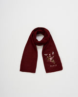 Eve Floral Embroidered Knitted Scarf in Red Marl