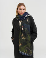 Woodland Meadow Large Rectangle Scarf in Navy