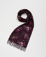 Eve Floral Long Fringed Scarf in Burgundy