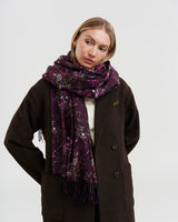 Eve Floral Long Fringed Scarf in Burgundy