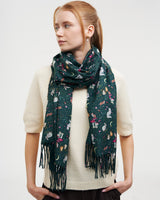 Niva Long Fringed Scarf in Forest Green