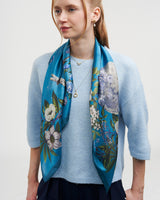 Midnight Garden Medium Square Scarf in Teal