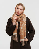 Woodland Scene, Check Long Jacquard Scarf in Tan