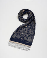 Midnight Garden Long Jacquard Scarf in Navy