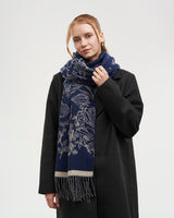 Midnight Garden Long Jacquard Scarf in Navy