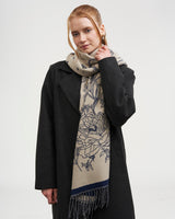 Midnight Garden Long Jacquard Scarf in Navy