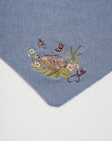 Hedgehog Embroidered
Knitted Triangle Scarf in Blue