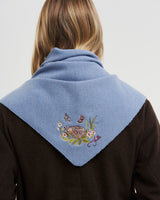 Hedgehog Embroidered
Knitted Triangle Scarf in Blue