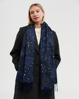 Zodiac Long Fringed Scarf in Navy