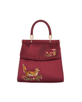 Fox & Mushroom Embroidered Burgundy Satin Tote