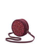 Magical Mushroom Embroidered Burgundy Velvet Circle Bag