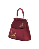 Fox & Mushroom Embroidered Burgundy Satin Tote
