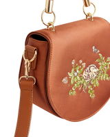 Sleepy Fawn Embroidered Satin Saddle Bag