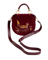 Fox & Mushroom Embroidered Saddle Bag - Redcurrant Velvet