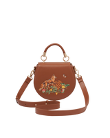 Fox & Pumpkin Embroidered Tan Saddle Bag
