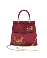 Fox & Mushroom Embroidered Burgundy Satin Tote