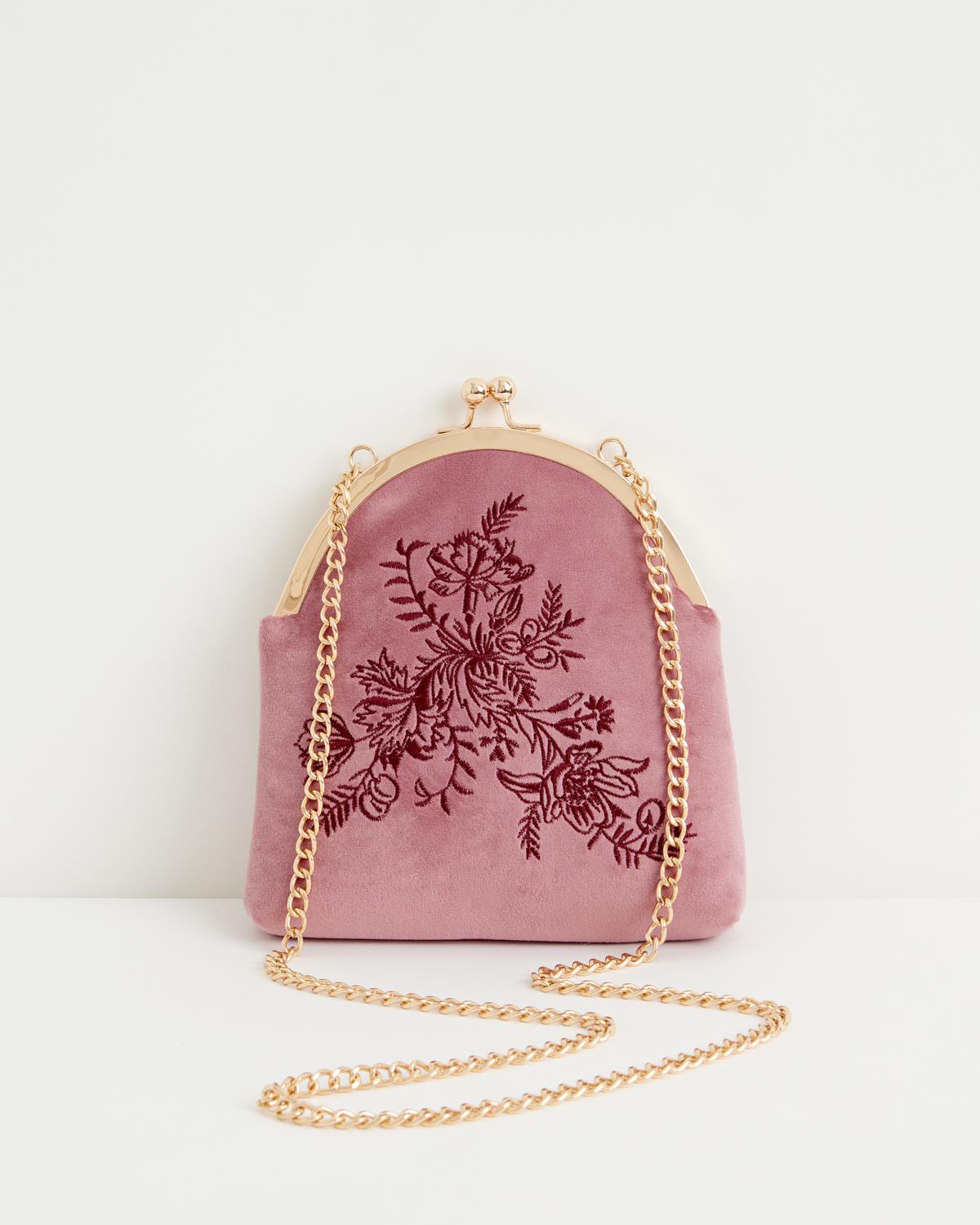 Pink velvet clutch bag online