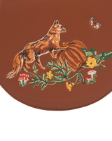 Fox & Pumpkin Embroidered Tan Saddle Bag