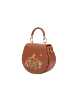 Fox & Pumpkin Embroidered Tan Saddle Bag