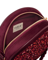 Magical Mushroom Embroidered Burgundy Velvet Circle Bag