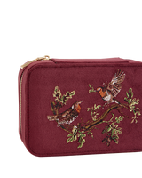 Robin Love Embroidered Large Jewellery Box Redcurrant Velvet