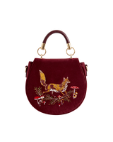 Fox & Mushroom Embroidered Saddle Bag - Redcurrant Velvet