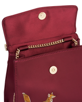 Fox & Mushroom Embroidered Burgundy Satin Tote