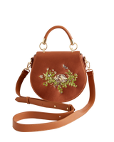 Sleepy Fawn Embroidered Satin Saddle Bag
