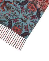 Folksy Fox Teal Scarf with Tassels