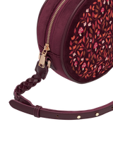 Magical Mushroom Embroidered Burgundy Velvet Circle Bag
