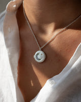 Nightshade Moon Round Silver Locket Chain Necklace
